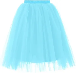 Womens Underskirts for Cosplay Elastic Ruffle Tutu Skirt Party Tulle Elegant Midi Skirt Lightweight A-Line Petticoat