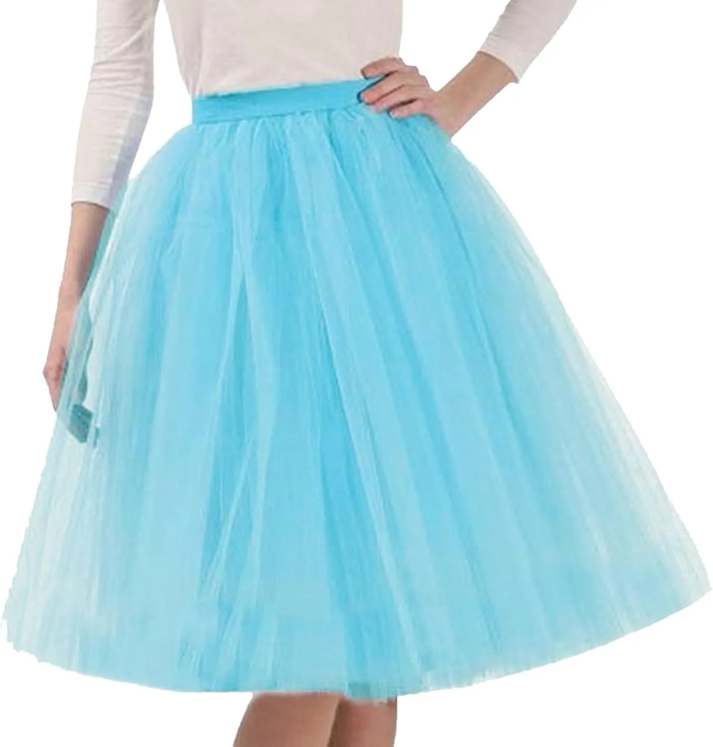 Womens Underskirts for Cosplay Elastic Ruffle Tutu Skirt Party Tulle Elegant Midi Skirt Lightweight A-Line Petticoat