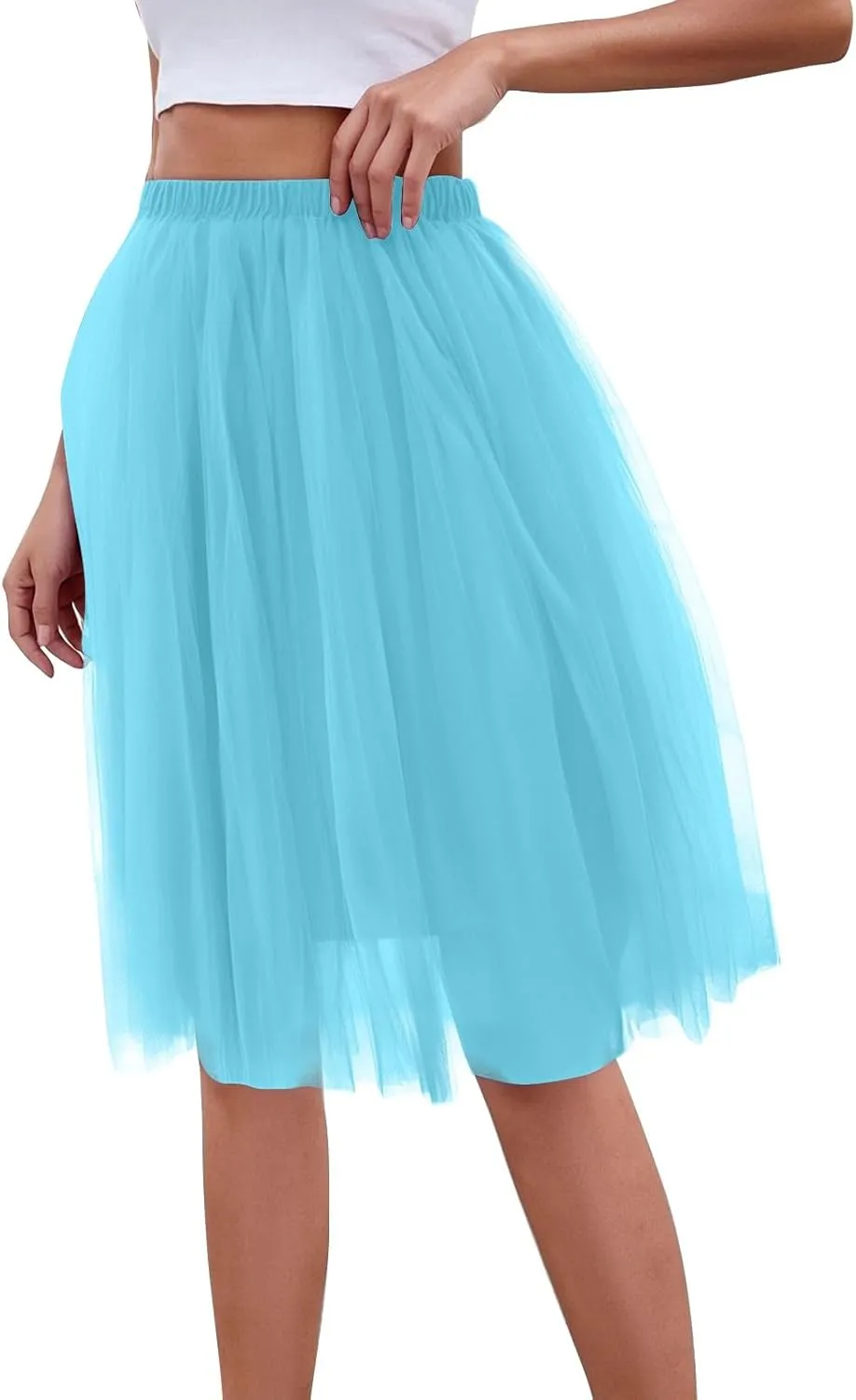 Womens Underskirts for Cosplay Elastic Ruffle Tutu Skirt Party Tulle Elegant Midi Skirt Lightweight A-Line Petticoat
