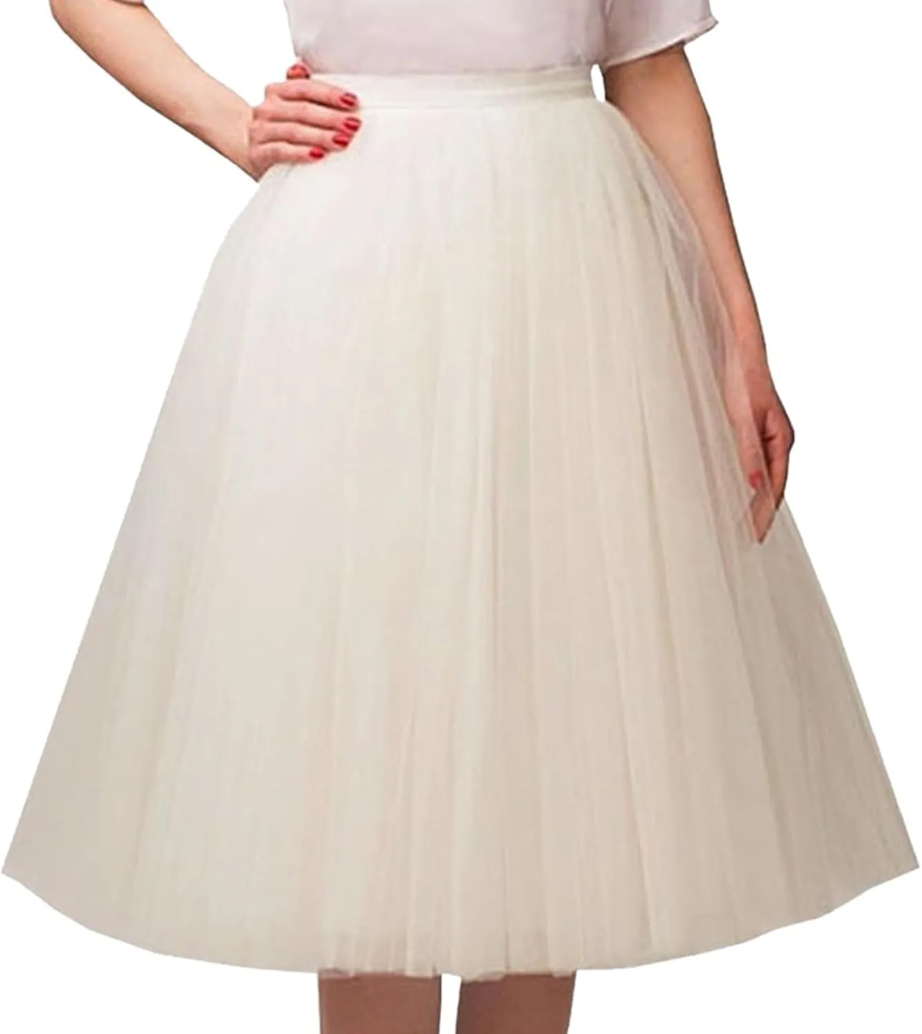 Womens Underskirts for Cosplay Elastic Ruffle Tutu Skirt Party Tulle Elegant Midi Skirt Lightweight A-Line Petticoat