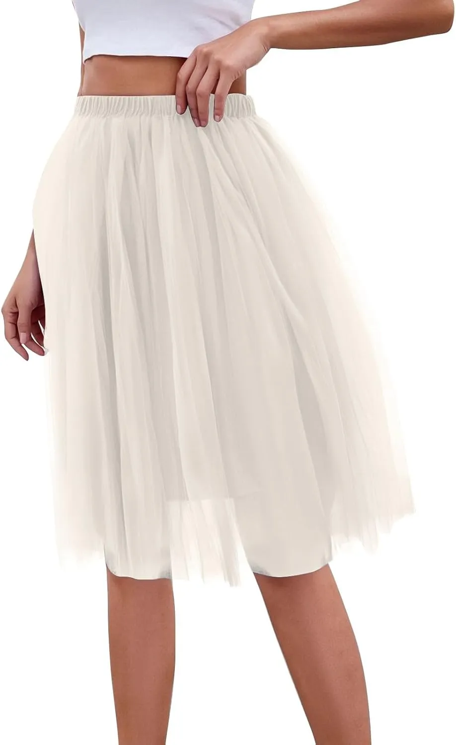 Womens Underskirts for Cosplay Elastic Ruffle Tutu Skirt Party Tulle Elegant Midi Skirt Lightweight A-Line Petticoat