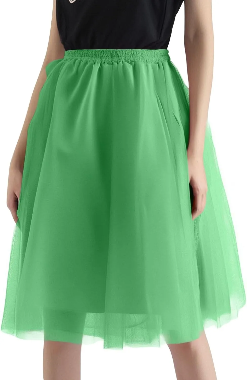 Womens Underskirts for Cosplay Tulle Tutu Skirt A-Line Elastic Ruffle Party Midi Skirt Lightweight Elegant Petticoat