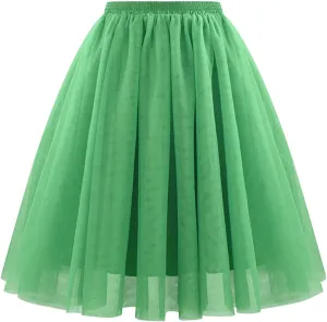 Womens Underskirts for Cosplay Tulle Tutu Skirt A-Line Elastic Ruffle Party Midi Skirt Lightweight Elegant Petticoat