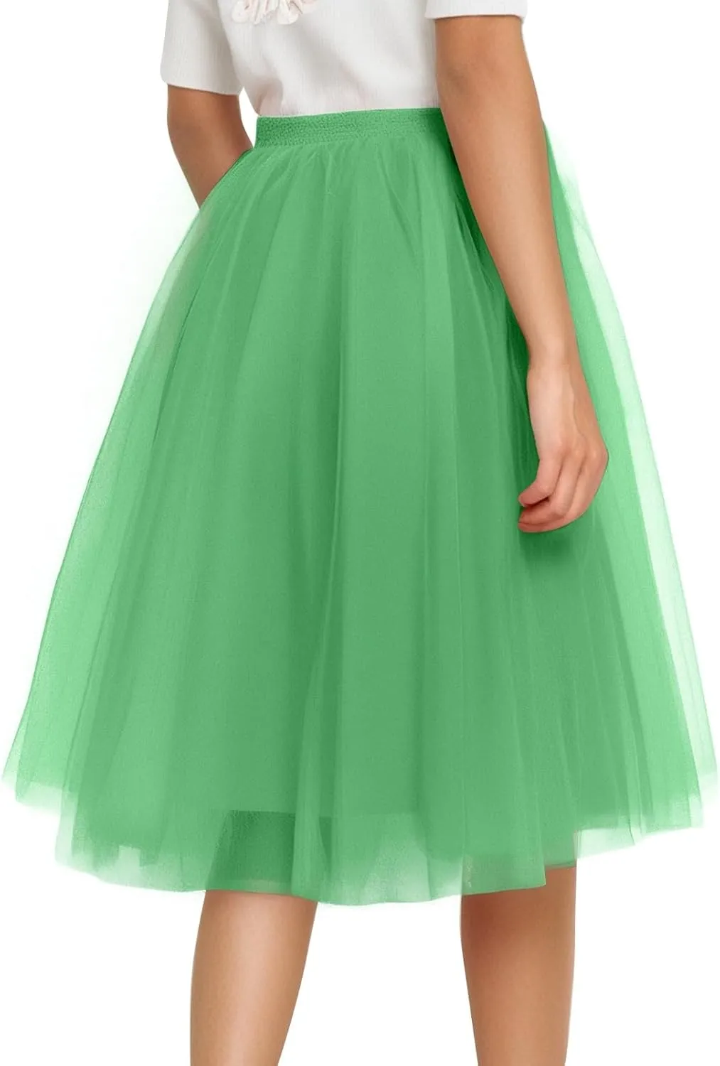 Womens Underskirts for Cosplay Tulle Tutu Skirt A-Line Elastic Ruffle Party Midi Skirt Lightweight Elegant Petticoat