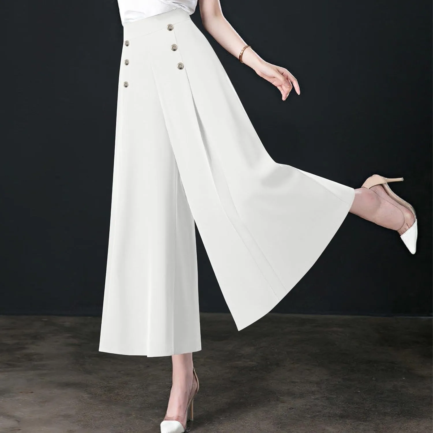 Womens Wide Leg Pants High Waisted Slacks Teacher Dress Pants Business Casual Office Work Pants Trousers with Pocket