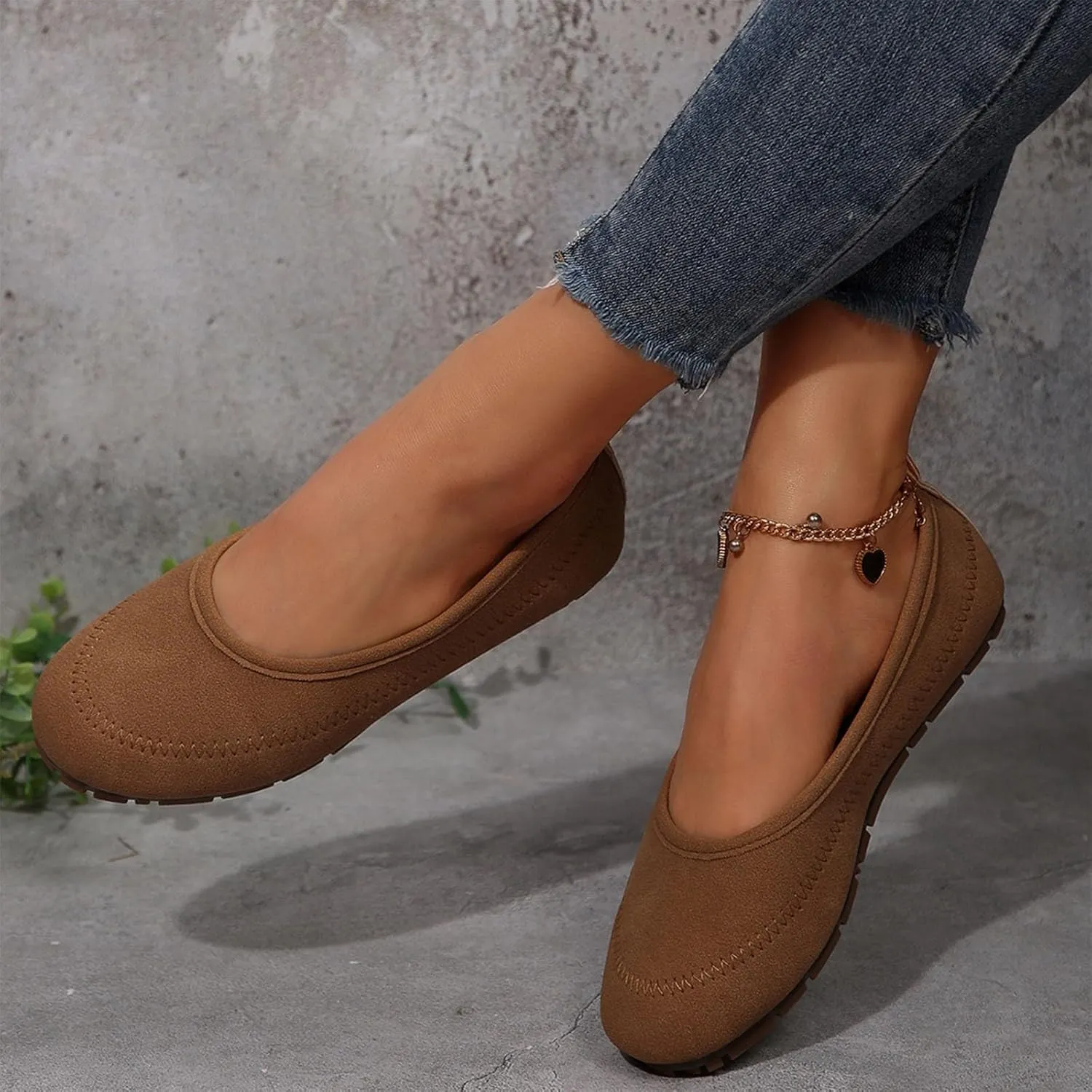 Womens Wide Width Flat Shoes Suede Classic Comfort Round Toe Ballet Flats Simple Plain Ballerine Shoes Everyday Wear