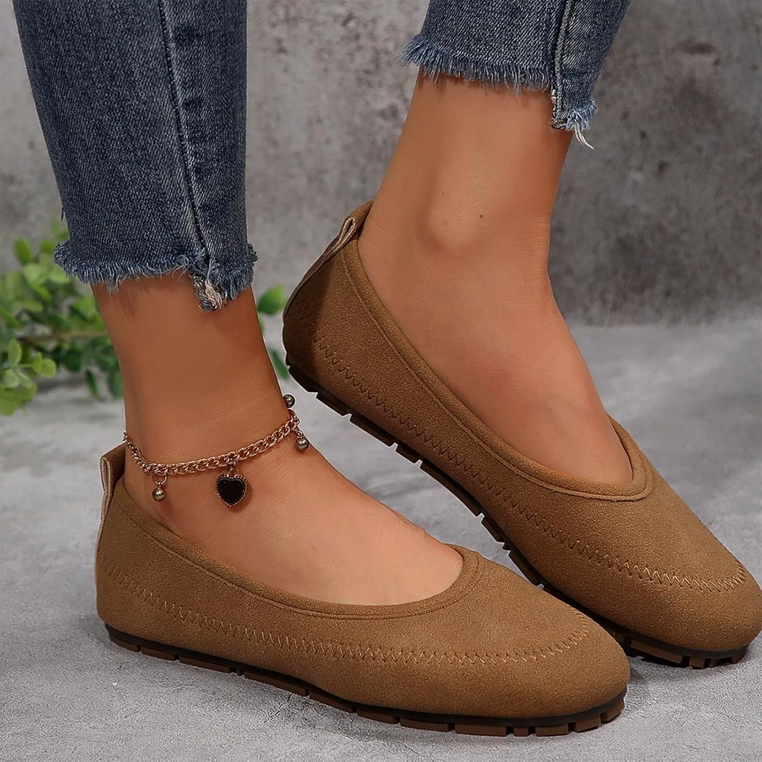 Womens Wide Width Flat Shoes Suede Classic Comfort Round Toe Ballet Flats Simple Plain Ballerine Shoes Everyday Wear
