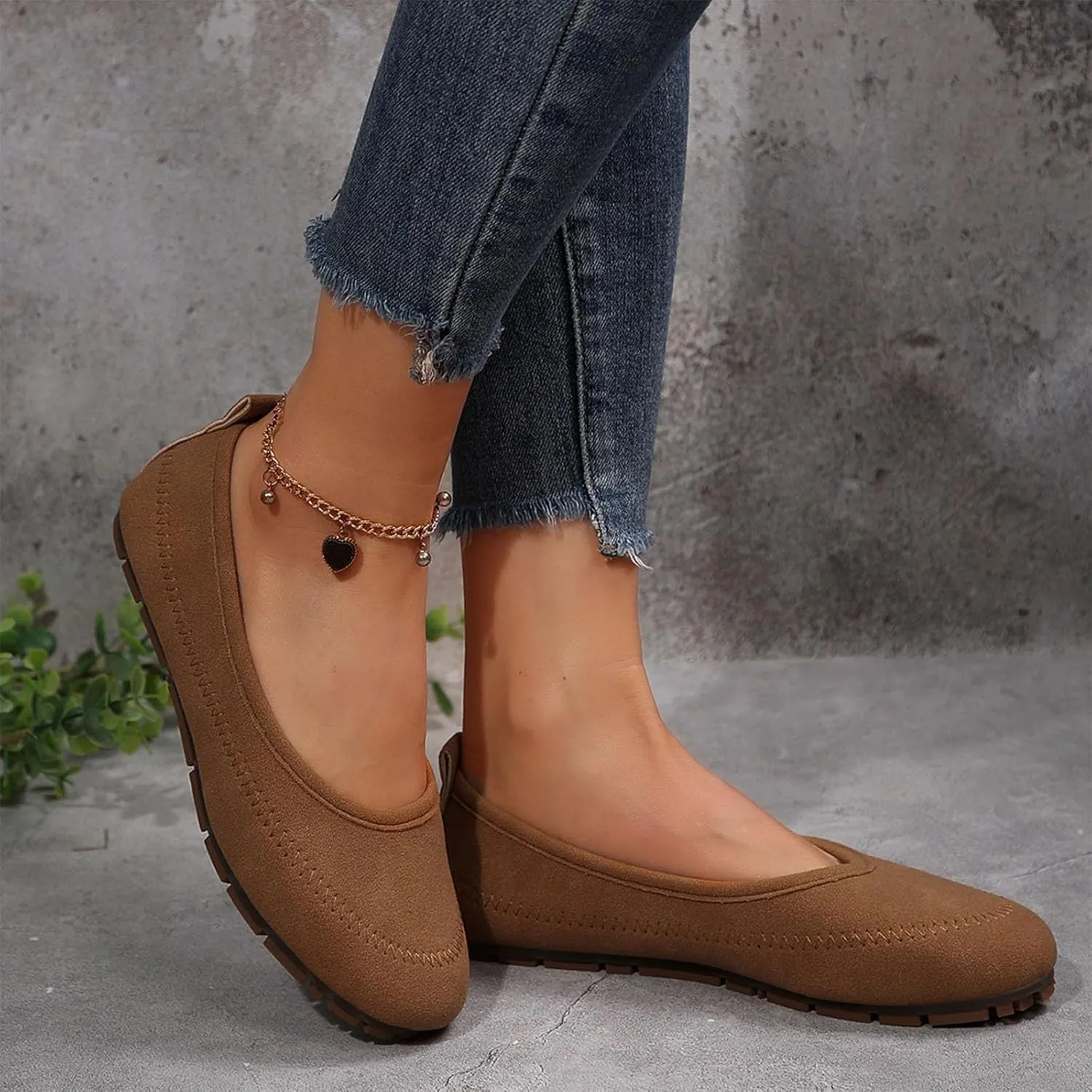Womens Wide Width Flat Shoes Suede Classic Comfort Round Toe Ballet Flats Simple Plain Ballerine Shoes Everyday Wear