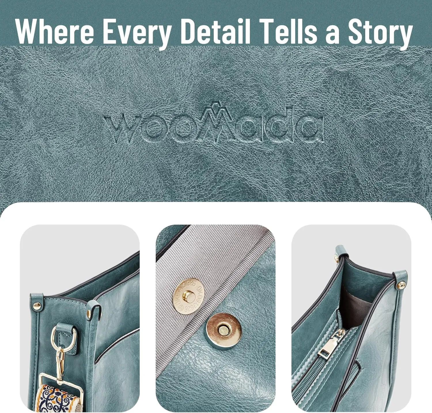 WOOMADA Hobo Handbag for Women Vegan Leather Crossbody Bags Trendy Shoulder Bag with 2 Adjustable Strap