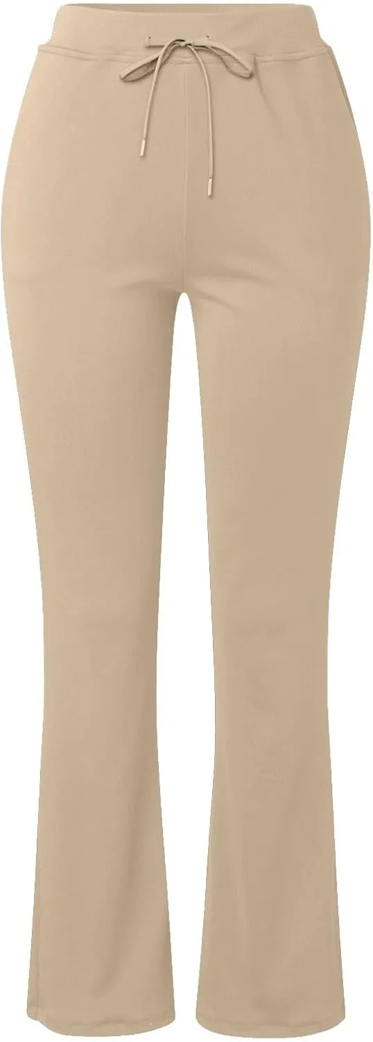 Work Pants for Women Trendy Drawstring High Waisted Pant Slim Fit Butt Lifting Straight Leg Trousers with Pockets