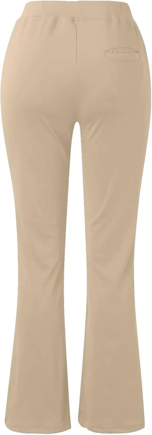 Work Pants for Women Trendy Drawstring High Waisted Pant Slim Fit Butt Lifting Straight Leg Trousers with Pockets