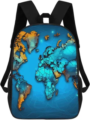 World Map Business Laptop Backpack for Women Men 17 Inch Carry on Backpack Waterproof Black Bookbag Fashion Lightweight Backpacks for Travel Hiking Camping Casual Daypack Backpacks
