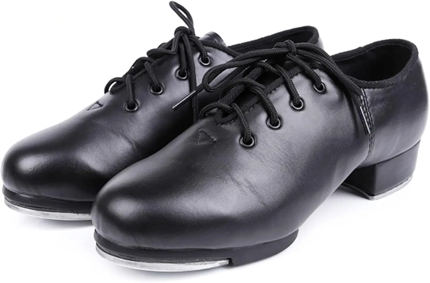 WUIWUIYU Unisex Children Kids Black Tap Dance Shoes Lace-Up Heels Split Sole Jazz Dancing Shoes for Boys Girls