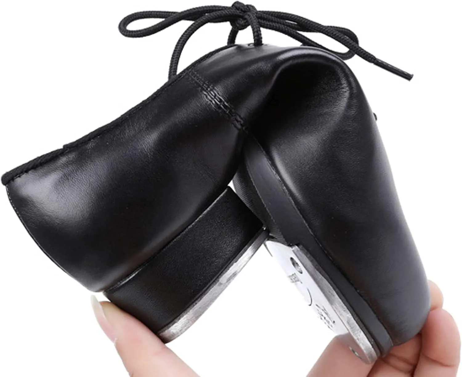 WUIWUIYU Unisex Children Kids Black Tap Dance Shoes Lace-Up Heels Split Sole Jazz Dancing Shoes for Boys Girls