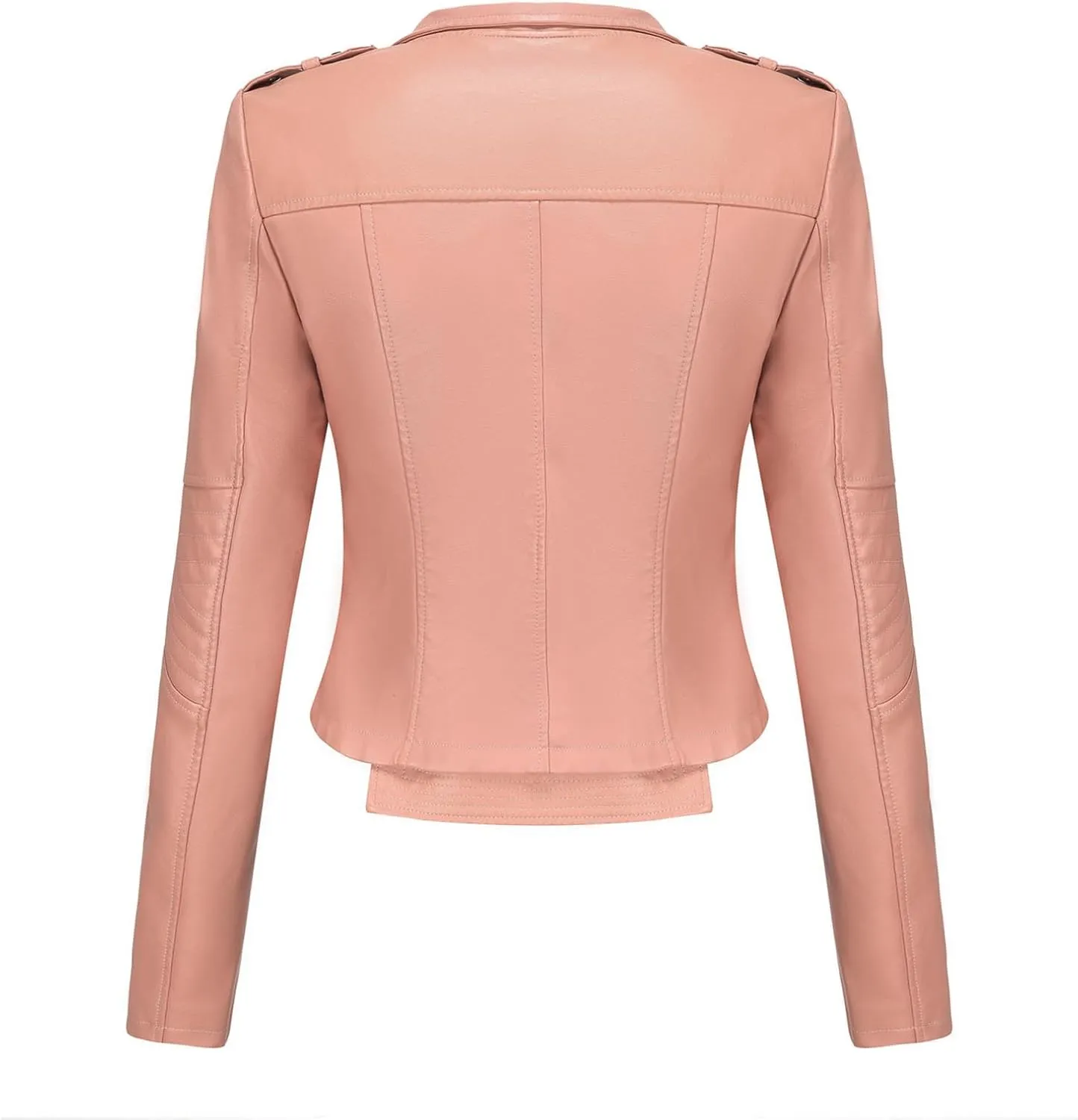 XUNRYAN Women's Faux Leather Moto Biker Short Coat Jacket Slim Fit Double Notch Lapel Zip Up Jacket Cropped Trench Coat