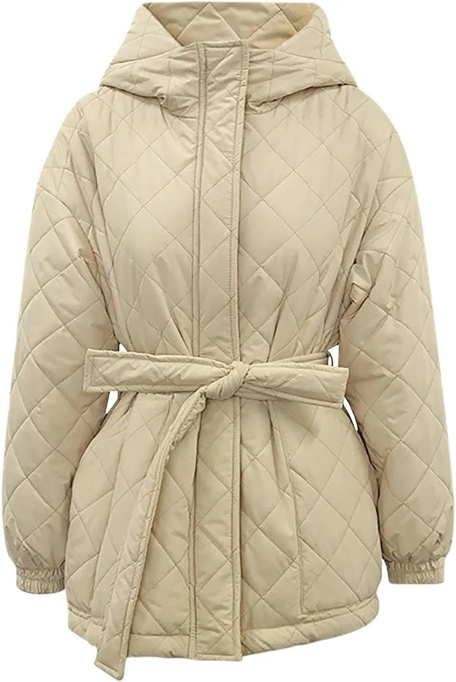 XUNRYAN Womens Quilted Lightweight Jackets Fashion Winter Warm Down Coats Puffer Parka Kimono Coat Anoraks Outerwear w Belt