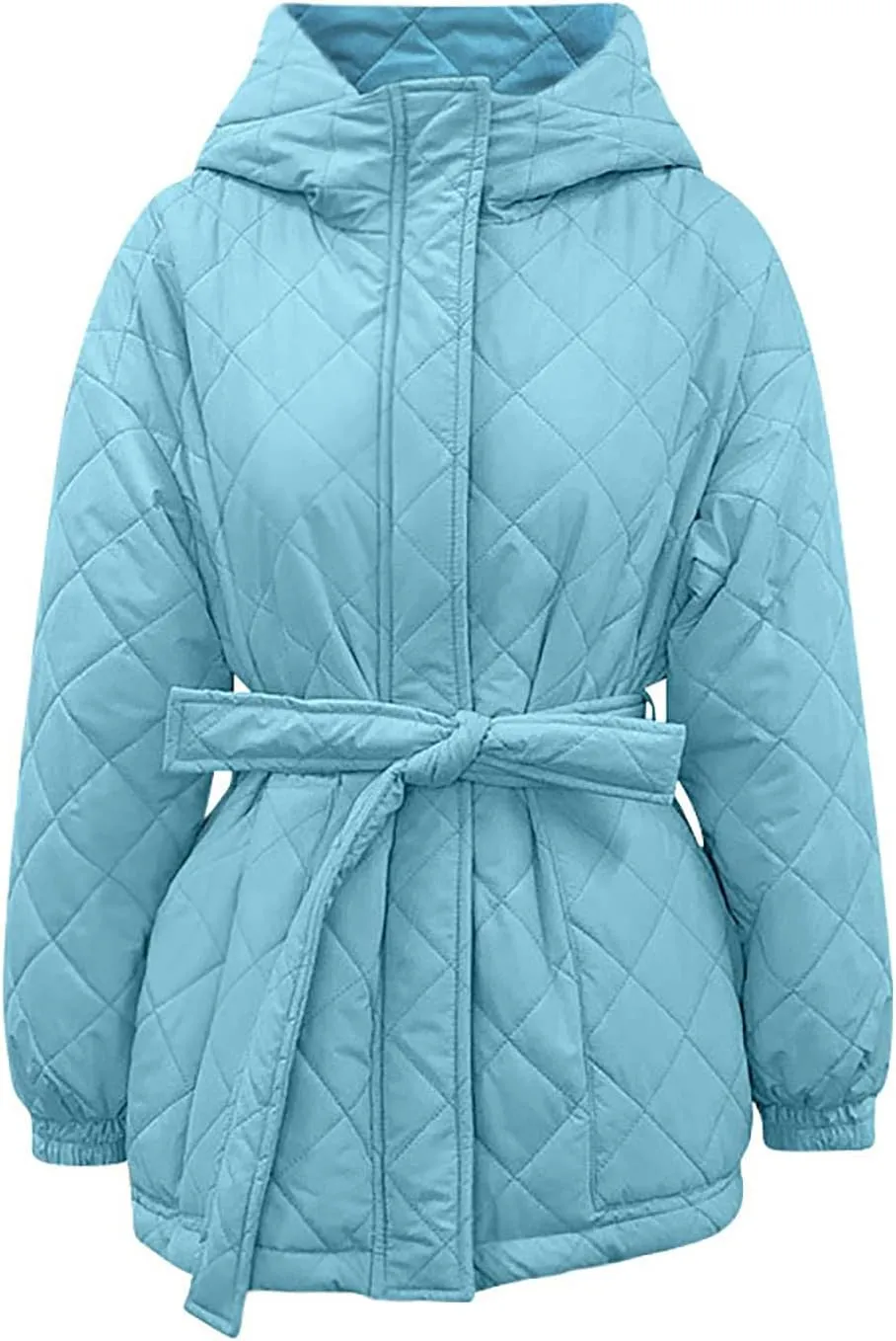 XUNRYAN Womens Quilted Lightweight Jackets Fashion Winter Warm Down Coats Puffer Parka Kimono Coat Anoraks Outerwear w Belt