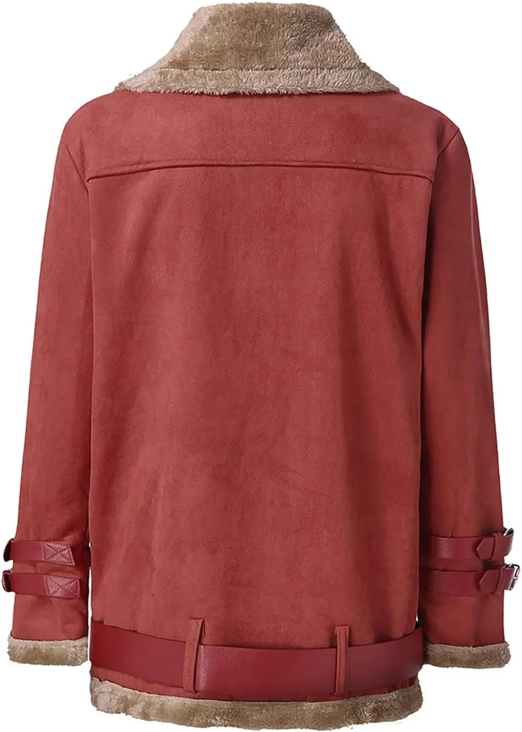 XUNRYAN Womens Suede Faux-Leather Sherpa Jackets Fashion Long Sleeve Fleece Coat Zip Up Lapel Motorcycle Short Slim Fit Coat