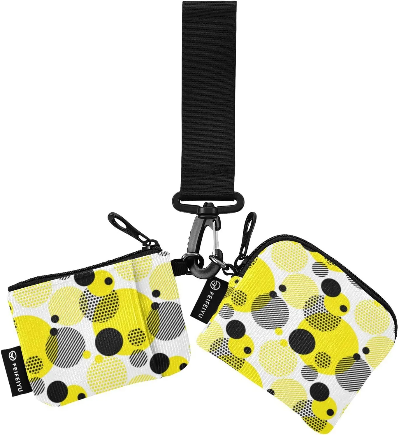 Yellow Circle Pattern Wristlet Keychain Wallets for Women Portable Small Coin Purse