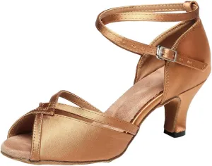YKXLM Latin Ballroom Dance Shoes for Women Practice Dance Heels Performance Party Dance Shoes Peep-Toe, Black-6 Heel-6.5 US