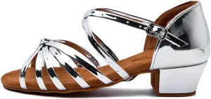 YKXLM Toddler Girls Latin Dance Shoes Kids Low Heels Tango Salsa Ballroom Practice Dance Shoes for Girls