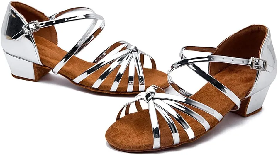 YKXLM Toddler Girls Latin Dance Shoes Kids Low Heels Tango Salsa Ballroom Practice Dance Shoes for Girls