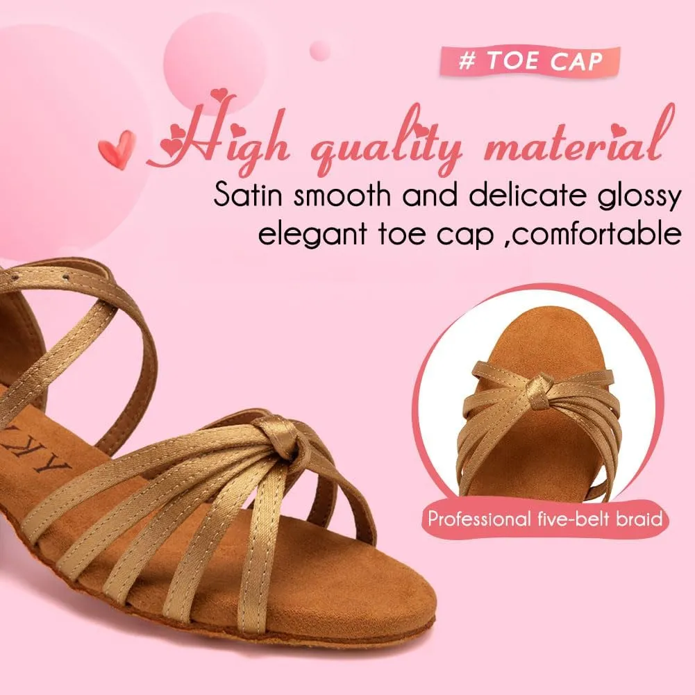 YKXLM Toddler Girls Latin Dance Shoes Kids Low Heels Tango Salsa Ballroom Practice Dance Shoes for Girls