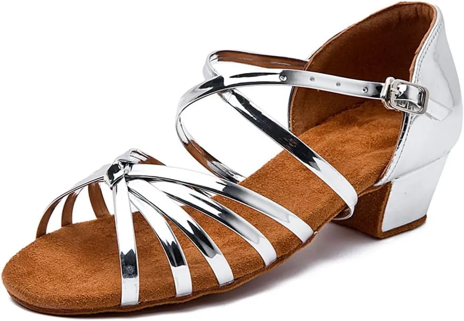 YKXLM Toddler Girls Latin Dance Shoes Kids Low Heels Tango Salsa Ballroom Practice Dance Shoes for Girls