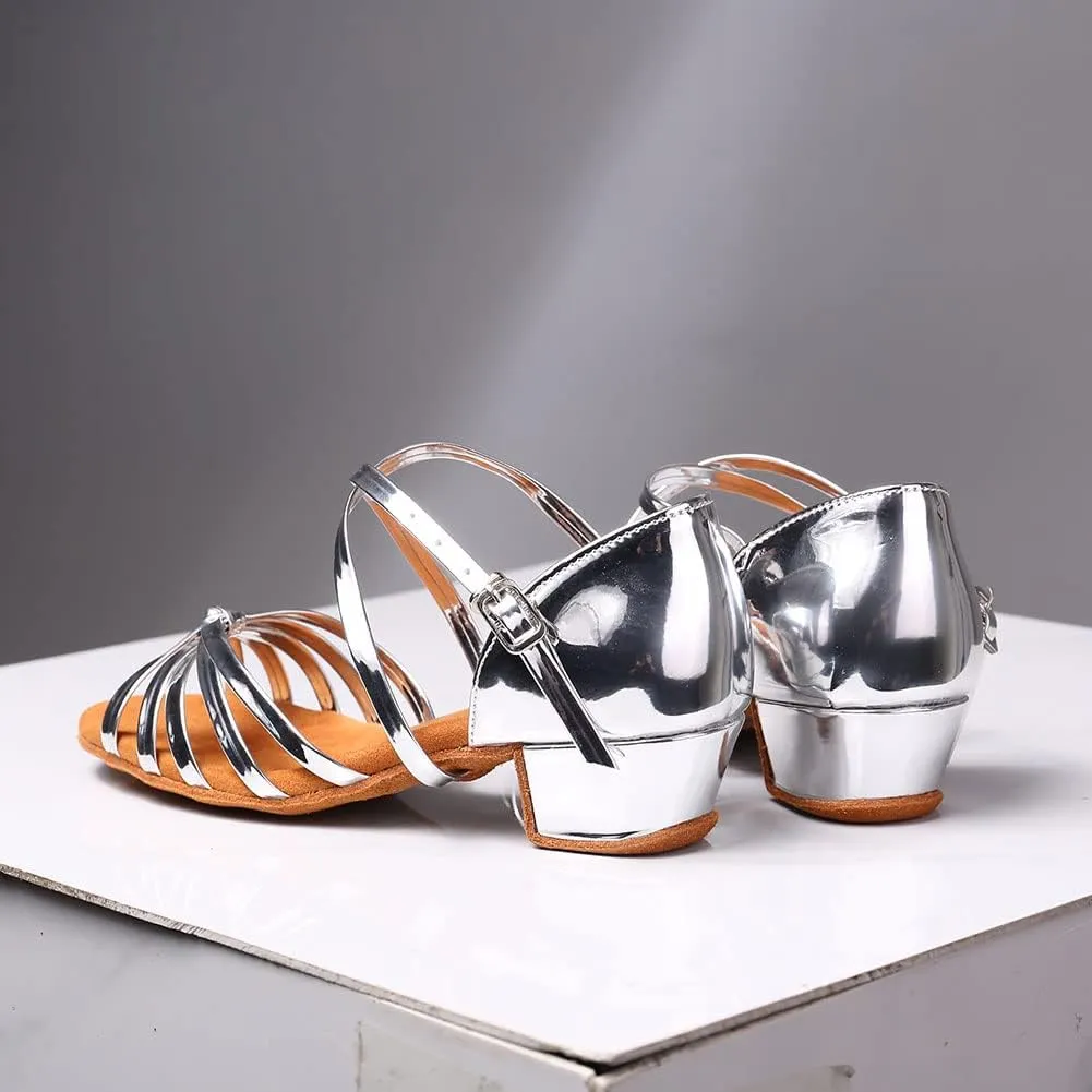 YKXLM Toddler Girls Latin Dance Shoes Kids Low Heels Tango Salsa Ballroom Practice Dance Shoes for Girls
