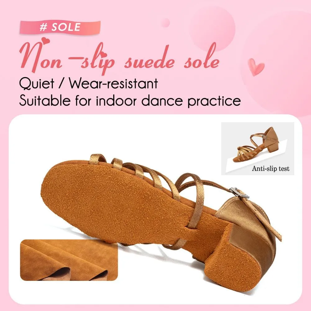 YKXLM Toddler Girls Latin Dance Shoes Kids Low Heels Tango Salsa Ballroom Practice Dance Shoes for Girls