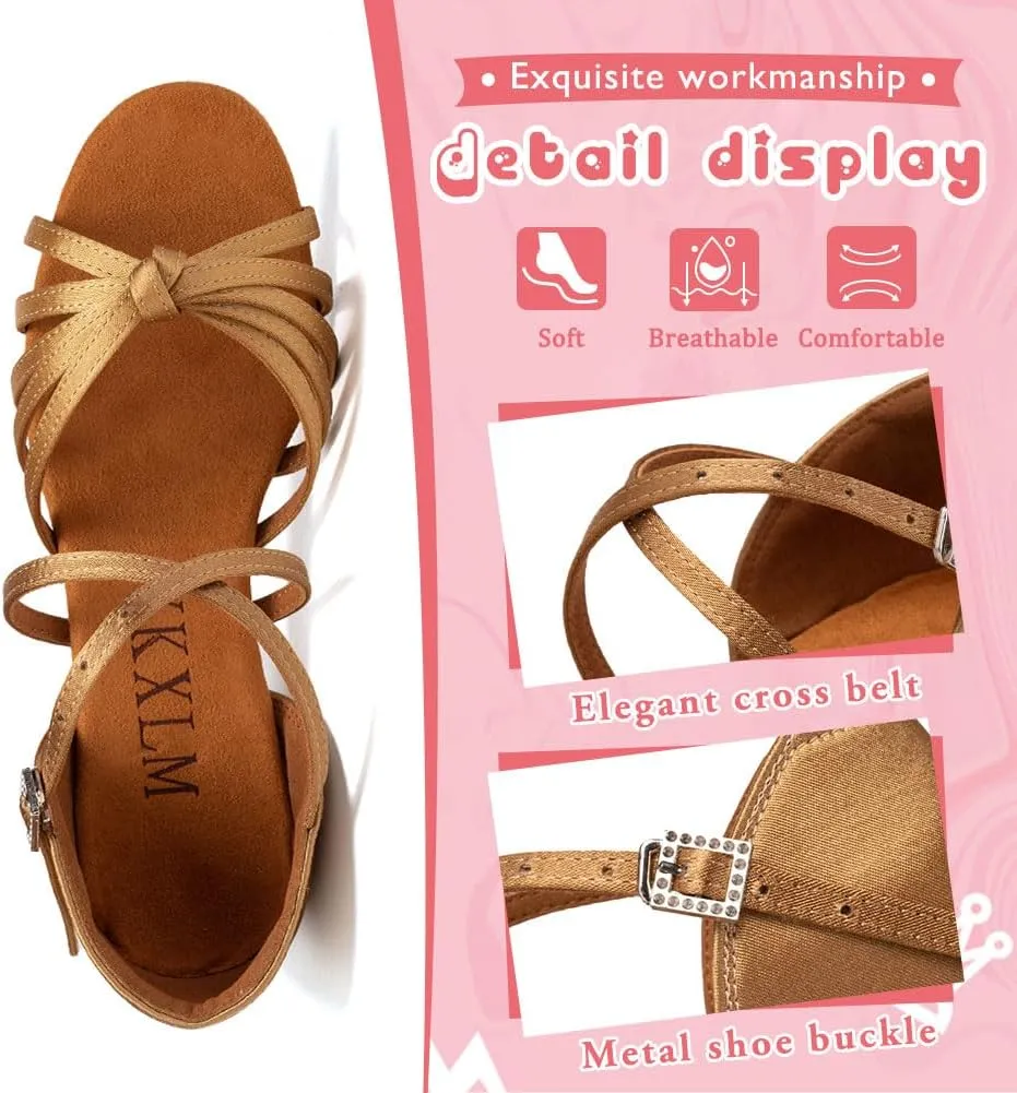 YKXLM Toddler Girls Latin Dance Shoes Kids Low Heels Tango Salsa Ballroom Practice Dance Shoes for Girls