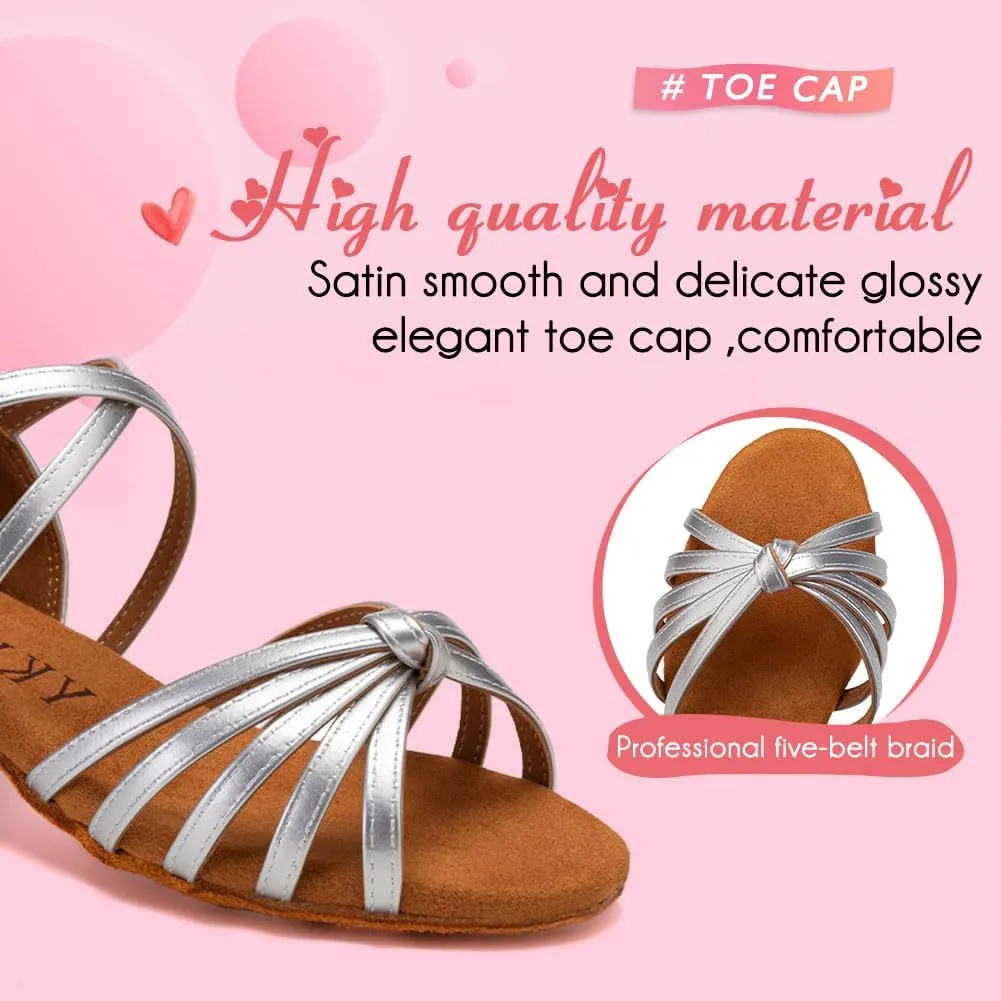 YKXLM Toddler Girls Latin Dance Shoes Kids Low Heels Tango Salsa Ballroom Practice Dance Shoes for Girls