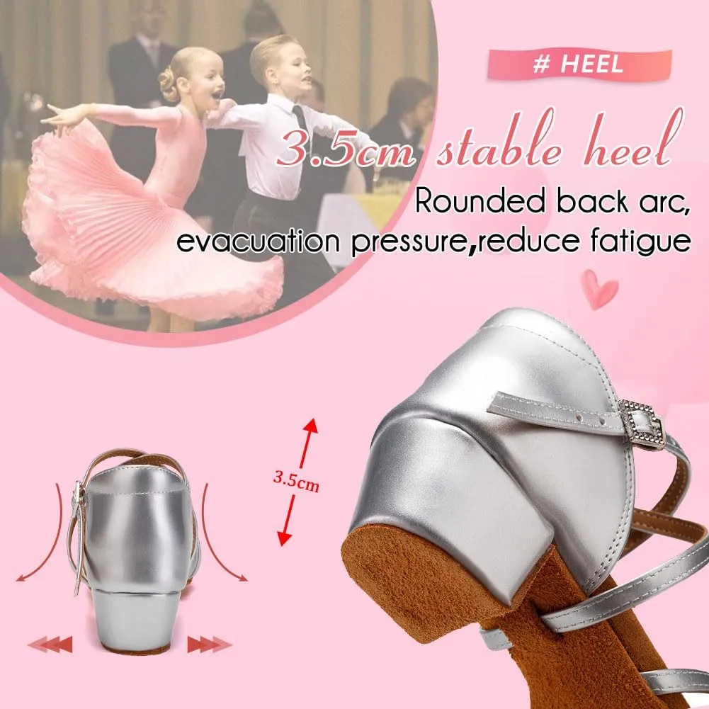 YKXLM Toddler Girls Latin Dance Shoes Kids Low Heels Tango Salsa Ballroom Practice Dance Shoes for Girls