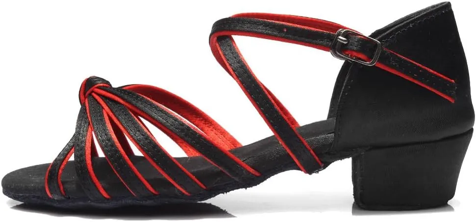 YKXLM Toddler Girls Latin Dance Shoes Kids Low Heels Tango Salsa Ballroom Practice Dance Shoes for Girls