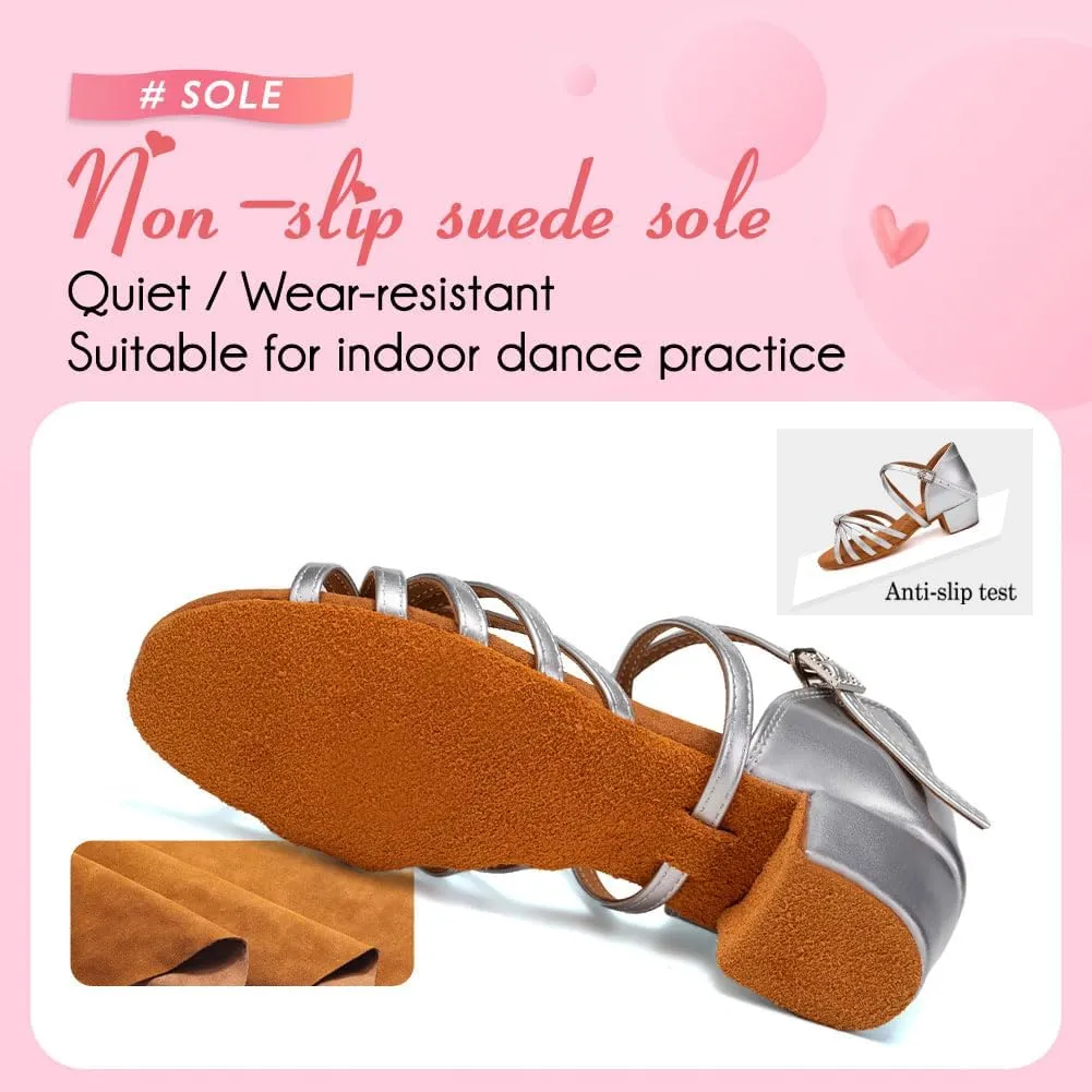 YKXLM Toddler Girls Latin Dance Shoes Kids Low Heels Tango Salsa Ballroom Practice Dance Shoes for Girls