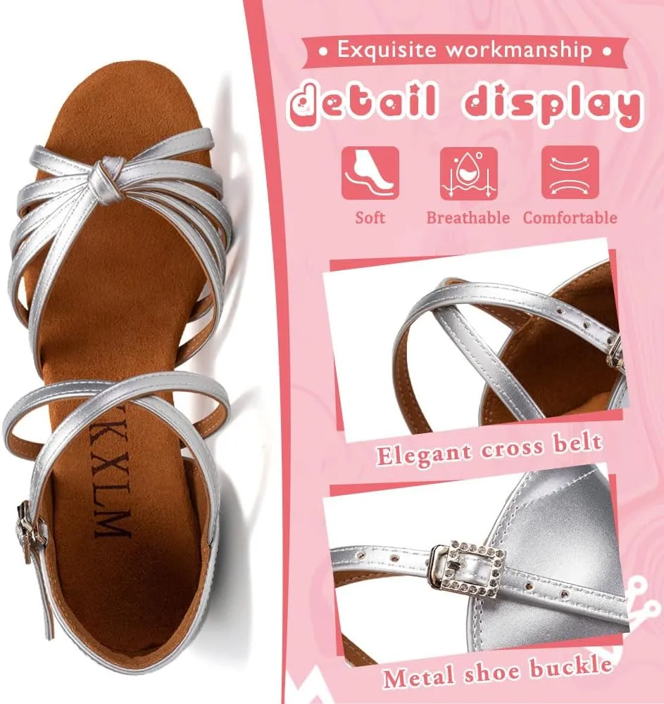 YKXLM Toddler Girls Latin Dance Shoes Kids Low Heels Tango Salsa Ballroom Practice Dance Shoes for Girls