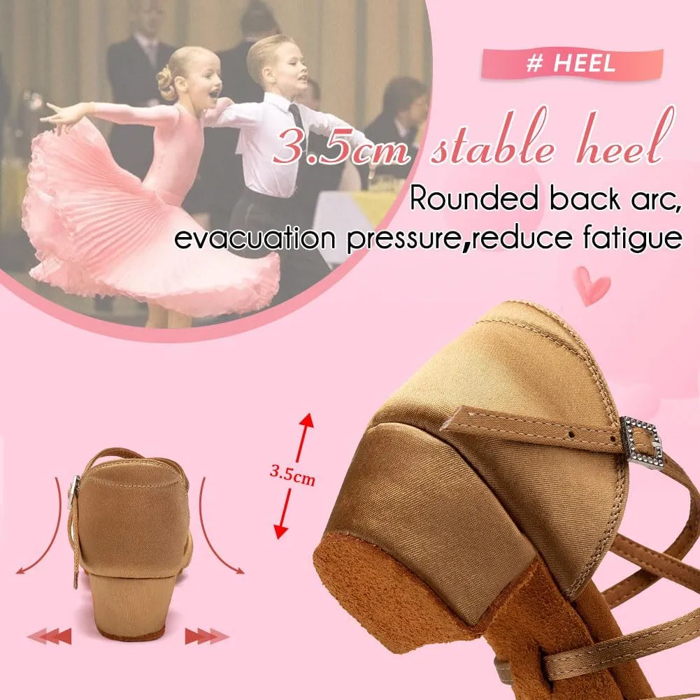 YKXLM Toddler Girls Latin Dance Shoes Kids Low Heels Tango Salsa Ballroom Practice Dance Shoes for Girls