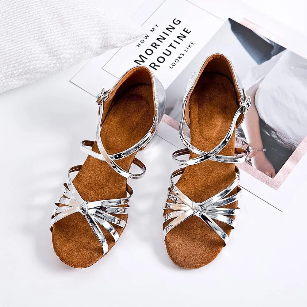 YKXLM Toddler Girls Latin Dance Shoes Kids Low Heels Tango Salsa Ballroom Practice Dance Shoes for Girls