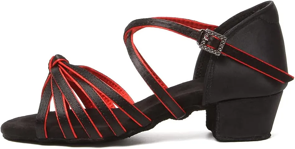 YKXLM Toddler Girls Latin Dance Shoes Kids Low Heels Tango Salsa Ballroom Practice Dance Shoes for Girls