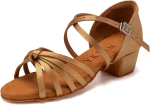 YKXLM Toddler Girls Latin Dance Shoes Kids Low Heels Tango Salsa Ballroom Practice Dance Shoes for Girls
