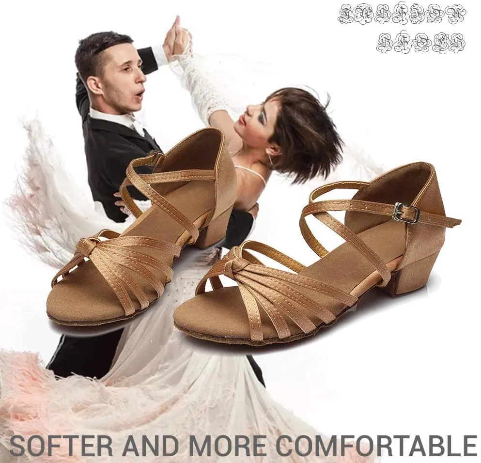 YKXLM Toddler Girls Latin Dance Shoes Kids Low Heels Tango Salsa Ballroom Practice Dance Shoes for Girls