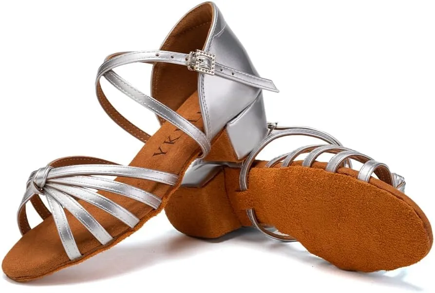 YKXLM Toddler Girls Latin Dance Shoes Kids Low Heels Tango Salsa Ballroom Practice Dance Shoes for Girls