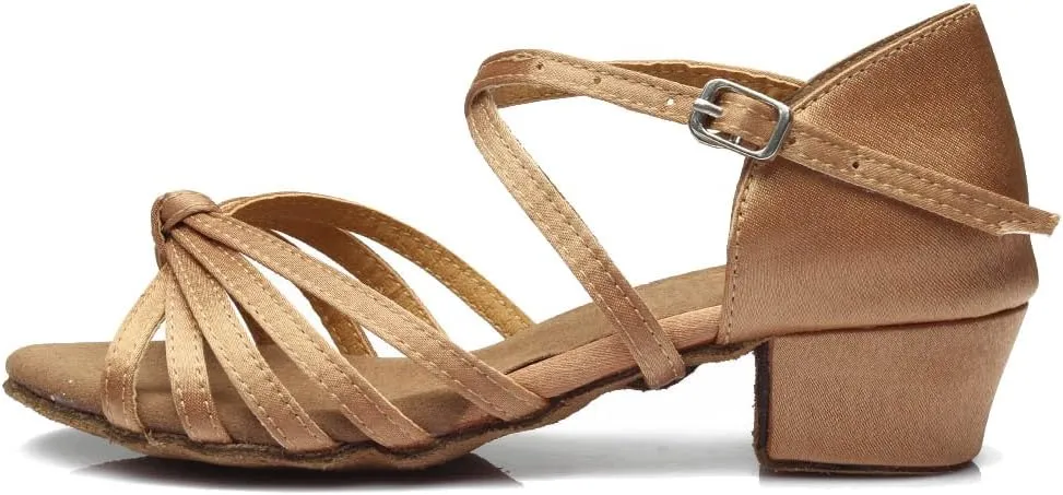 YKXLM Toddler Girls Latin Dance Shoes Kids Low Heels Tango Salsa Ballroom Practice Dance Shoes for Girls