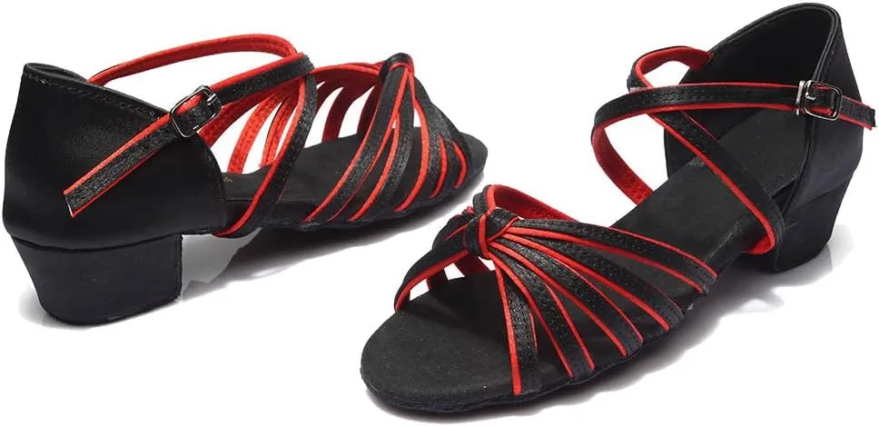 YKXLM Toddler Girls Latin Dance Shoes Kids Low Heels Tango Salsa Ballroom Practice Dance Shoes for Girls