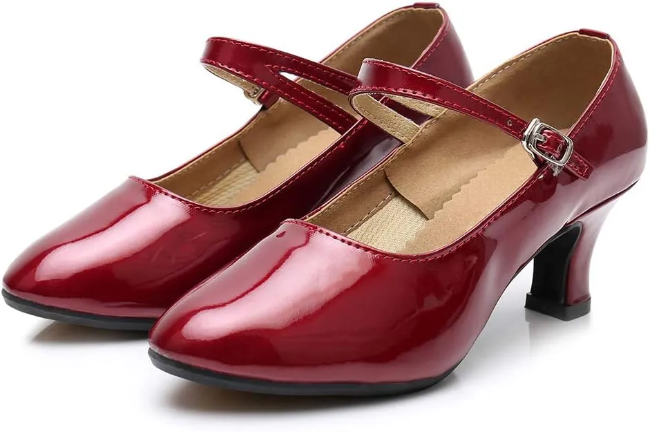 YKXLM Women's and Girls Latin Ballroom Dance Shoes Closed Toe Character Shoes Ankle Strap Salsa Tango Practice Ballroom Party Performance Shoe,Model DY-SD
