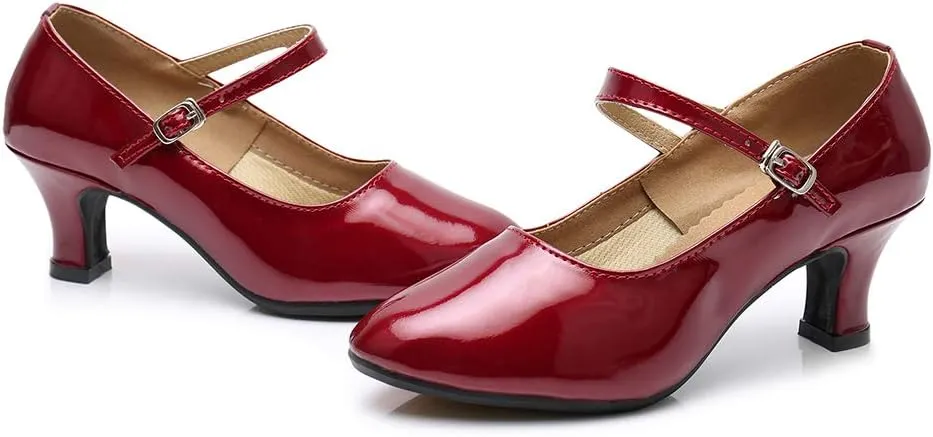 YKXLM Women's and Girls Latin Ballroom Dance Shoes Closed Toe Character Shoes Ankle Strap Salsa Tango Practice Ballroom Party Performance Shoe,Model DY-SD