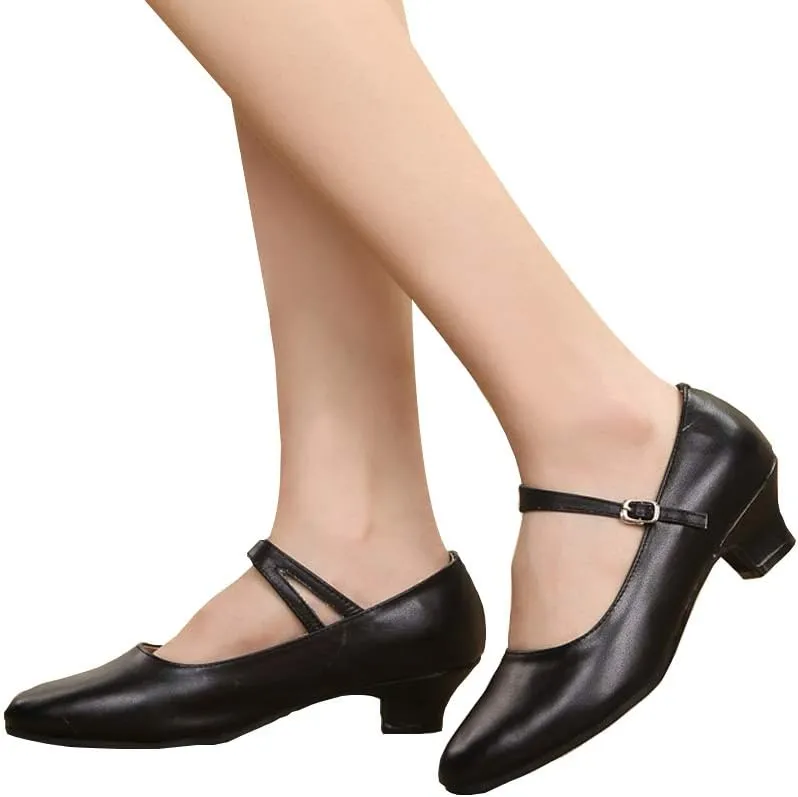 YKXLM Women's and Girls Latin Ballroom Dance Shoes Closed Toe Character Shoes Ankle Strap Salsa Tango Practice Ballroom Party Performance Shoe,Model DY-SD