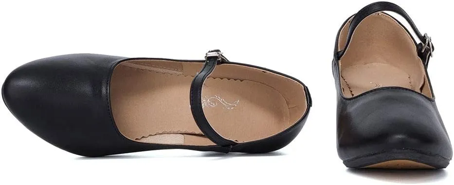 YKXLM Women's and Girls Latin Ballroom Dance Shoes Closed Toe Character Shoes Ankle Strap Salsa Tango Practice Ballroom Party Performance Shoe,Model DY-SD