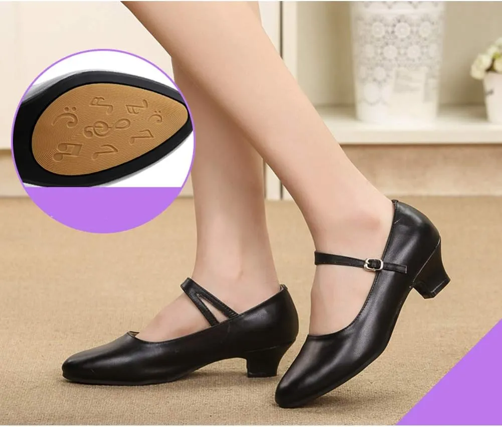YKXLM Women's and Girls Latin Ballroom Dance Shoes Closed Toe Character Shoes Ankle Strap Salsa Tango Practice Ballroom Party Performance Shoe,Model DY-SD