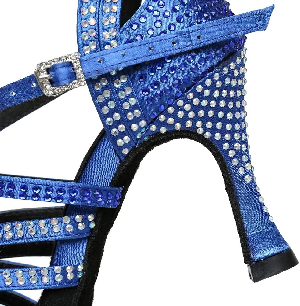 YKXLM Women's Latin Dance Shoes with Rhinestone Peep Toe Ballroom Dance Heels Professional Salsa Tango Practice Performance Dance Shoes,Model YCL450
